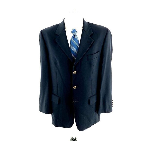 DAMAGED S. Cohen Performance 3 Brown Button Blazer 42R Blue - Picture 3 of 14